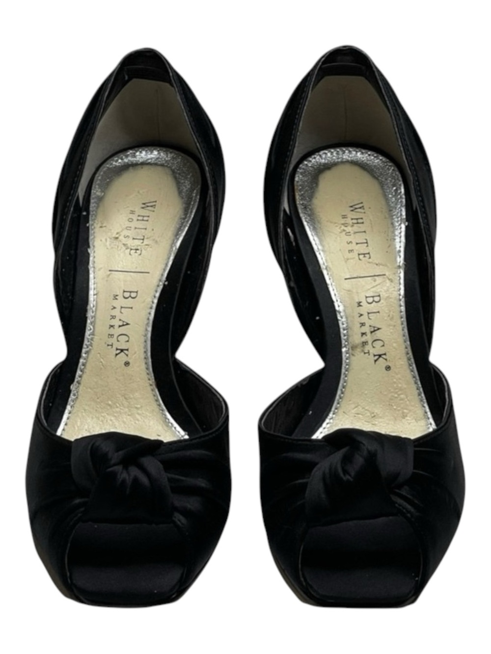 White House Black Market WHBM ❁ Satin Knot Peep Toe D’Orsay Heels ❁ Black 6M ❁ - Picture 10 of 16